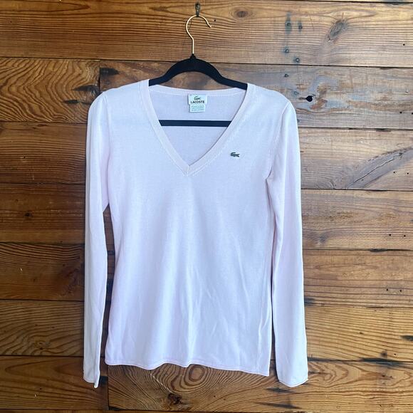 Lacoste Light Pink Long Sleeve V Neck top size 38 EU (US 6) - Picture 1 of 7